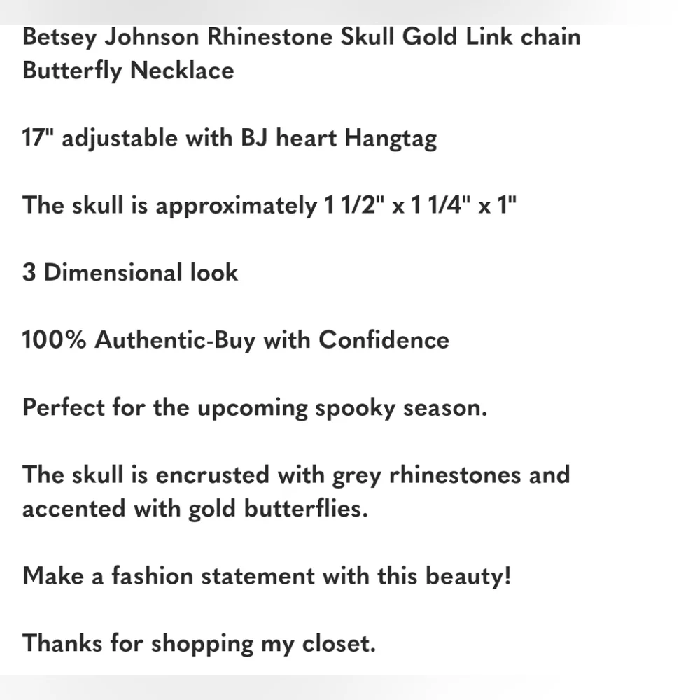 🖤▪️Betsey Johnson▪️ Rhinestone Skull Gold Link chain Butterfly 17